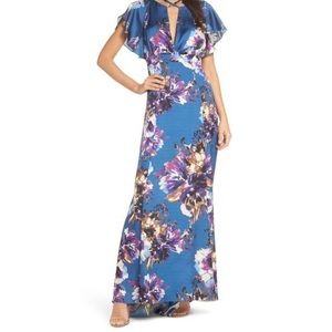 Ali & Jay Drunken Angel Blue Floral Ruffle Short Sleeve XSmall Maxi Dress NWT
